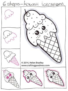 how to draw a kawaii style icecream cone step by step simple doodles drawings small