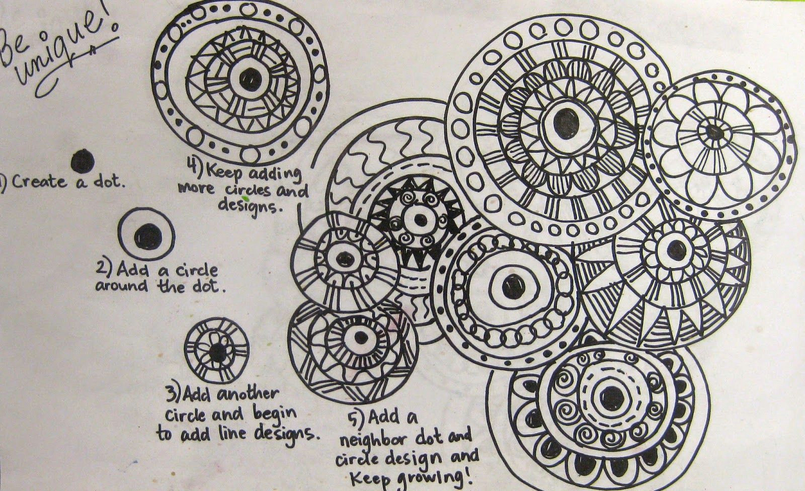 4th grade asked to help with compass drawing unit they can do this as they finish their zentangles