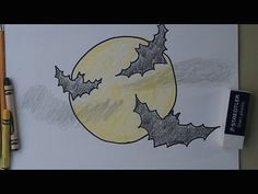 how to draw bats flying across the moon youtube bat flying halloween drawings