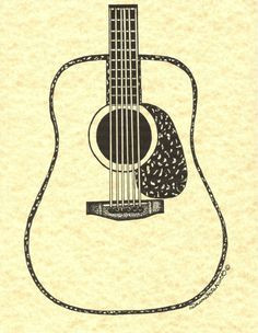 guitar art guitar drawing pen n ink on parchment paper guitar pen n ink acoustic guitar art martin guitar dreadnought guitar 8 5 x 11