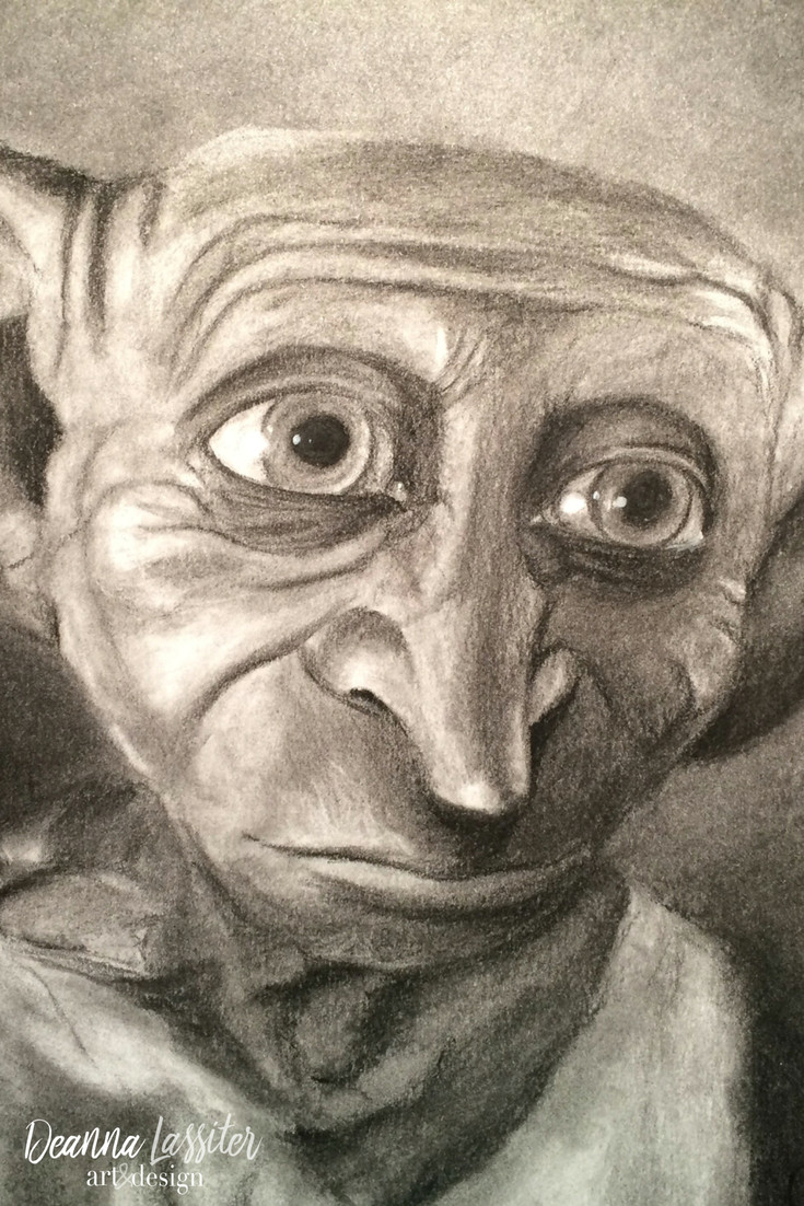 dobby from harry potter charcoal portrait