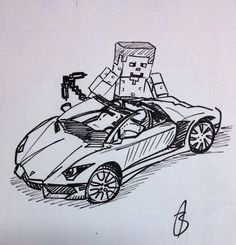 minecraft guy with car