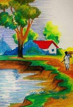 landscape drawings for kids photos indian village scenery drawing for kids drawings art art sketch gallery