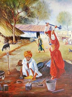 village ironsmith family reprint on paper unframed india art indian paintings on