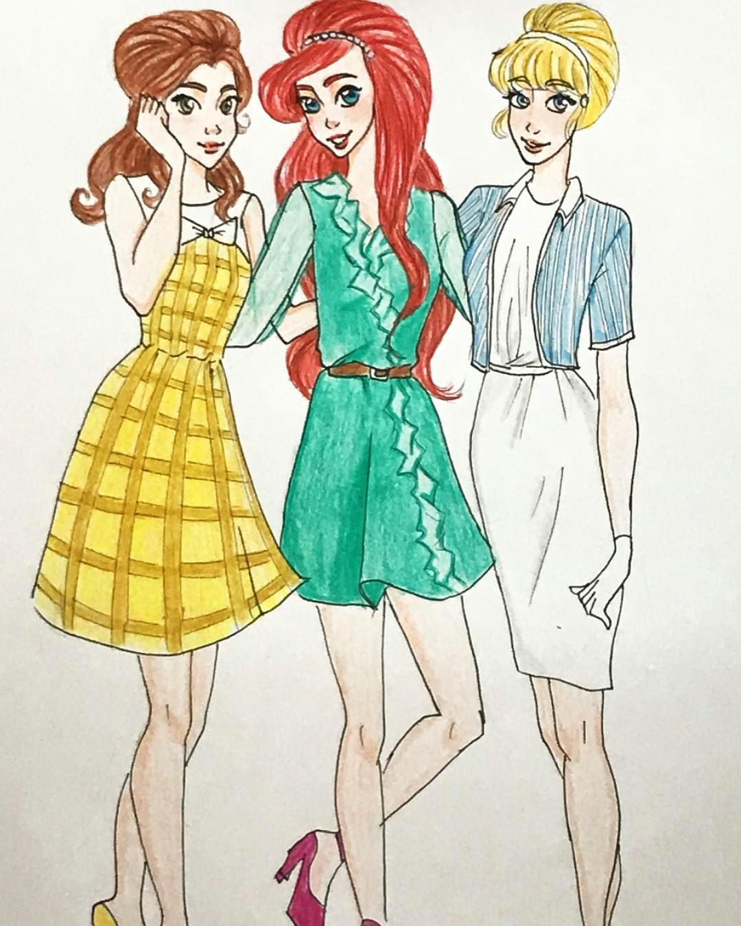 disney princesses in the 60s drawing art arts instaart disney fanart princess fashion oldfashion dress fashion fashionable ideas party clothes