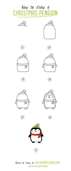 how to draw a christmas penguin 52weeksofhowtodraw hellohappystudio com christmas sketch