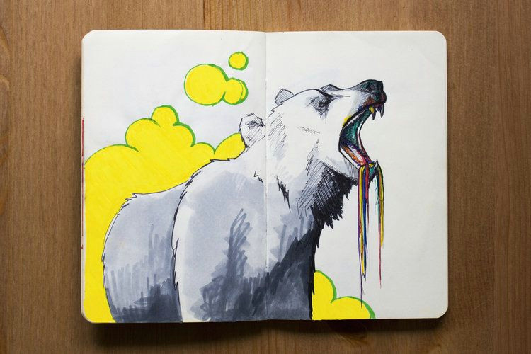 taylor design collective sketchbook moleskine illustration bear crayons pen ink sketch drawing color rainbow