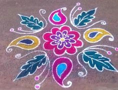 flowers and petals in rangoli