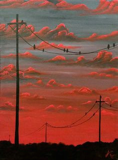 sunset and power lines oil pastel paintings simple acrylic paintings chalk pastels chalk
