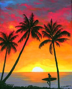 canvas painting sunset surfing painting sunset paintings watercolor sunset love painting