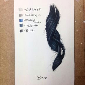black hair with colored pencils
