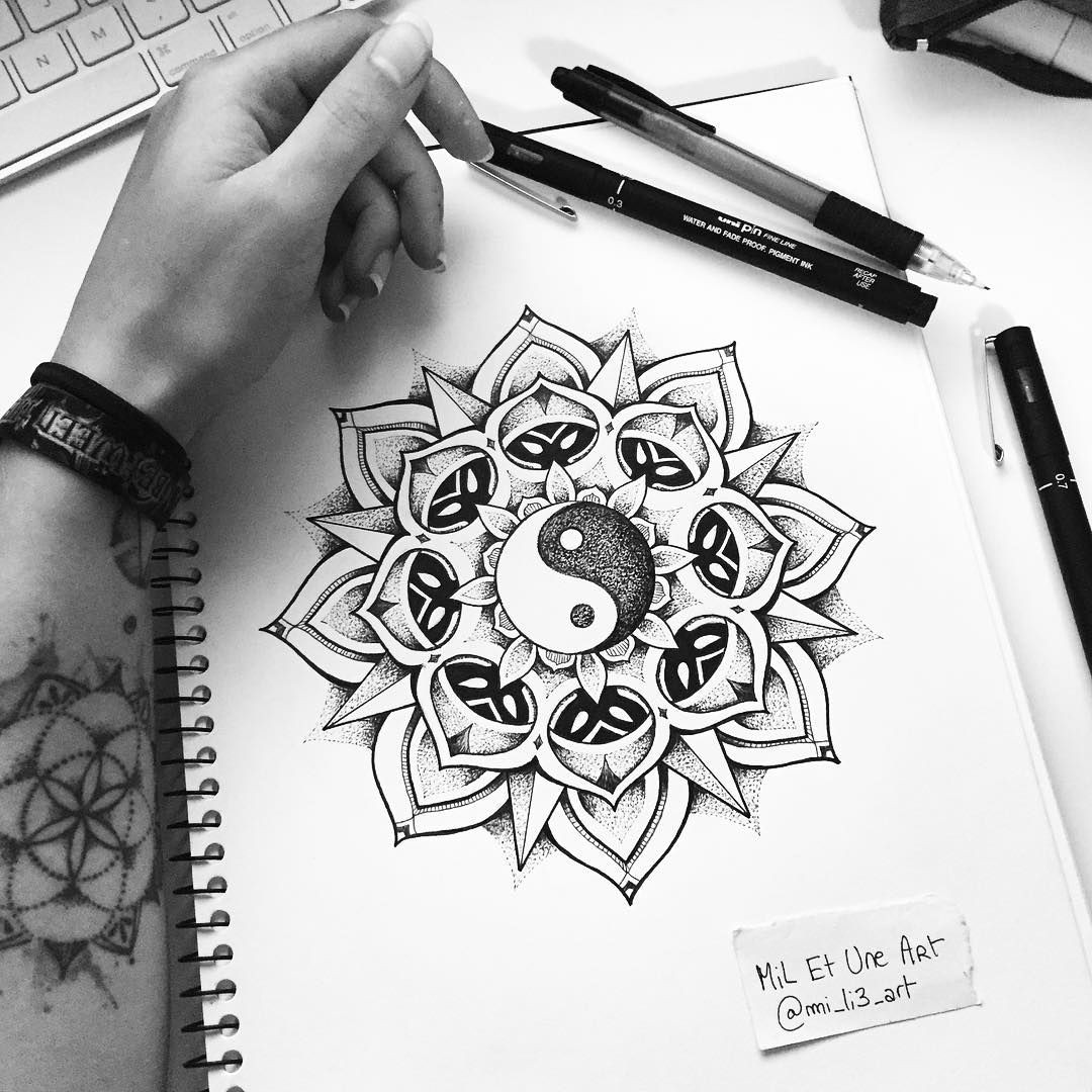 yin yang dotwork mandala tattoo design miletune