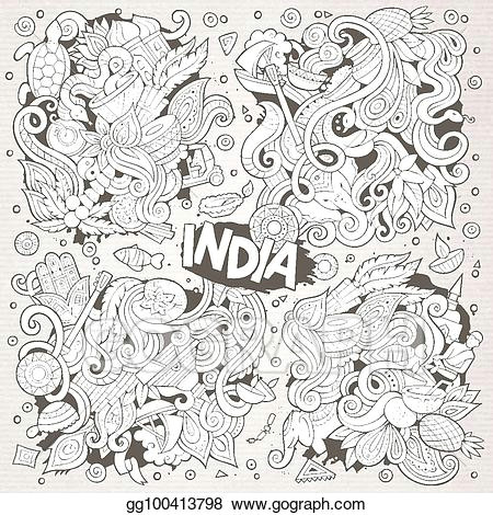 doodle cartoon set of indian designs