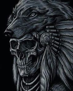 native indian wolf and feather head dress possible metaphor the skull indicates the death of a native indian that wore this head dress once upon a