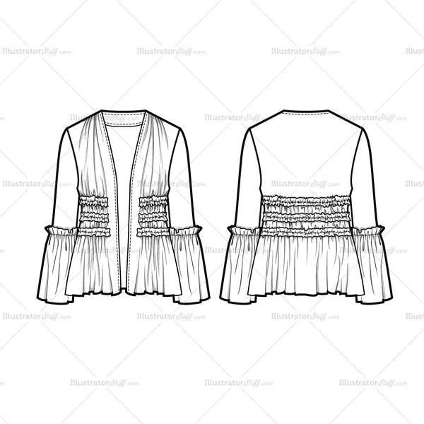 fashion flat vector template women s sketch of a ruffle detailed jacket with an open front