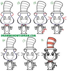 how to draw the cat in the hat cute kawaii chibi version easy step by step drawing tutorial for kids