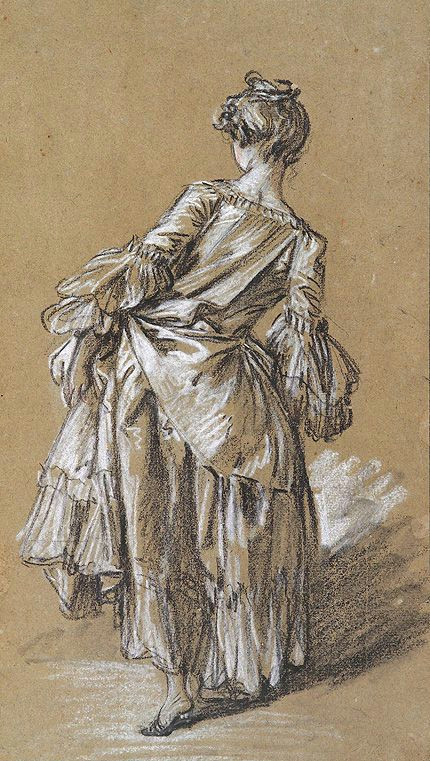 frana ois boucher 1703 1770 standing woman seen from behind c 1742 black red and white chalk with stumping on gray brown paper
