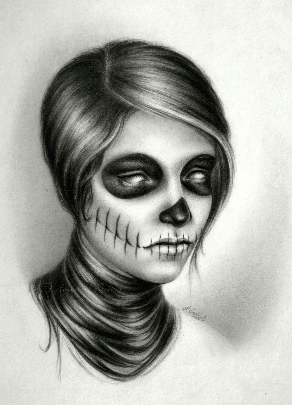 la catrina sugar skull realistic pencil drawing