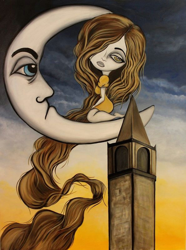 moonlighting a rapunzel inspired painting big eye art by lizzy falcon