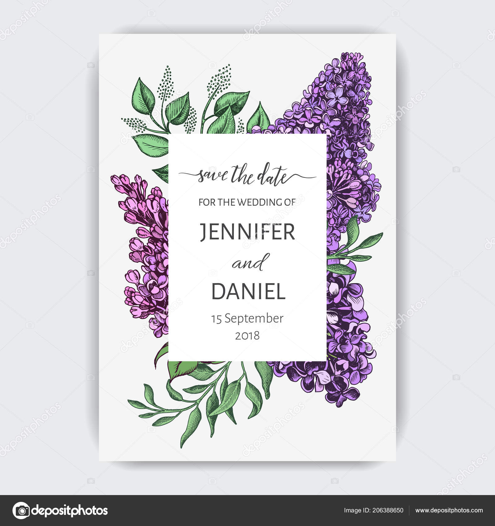 vector hand drawn pattern card lilac flowers stock vector