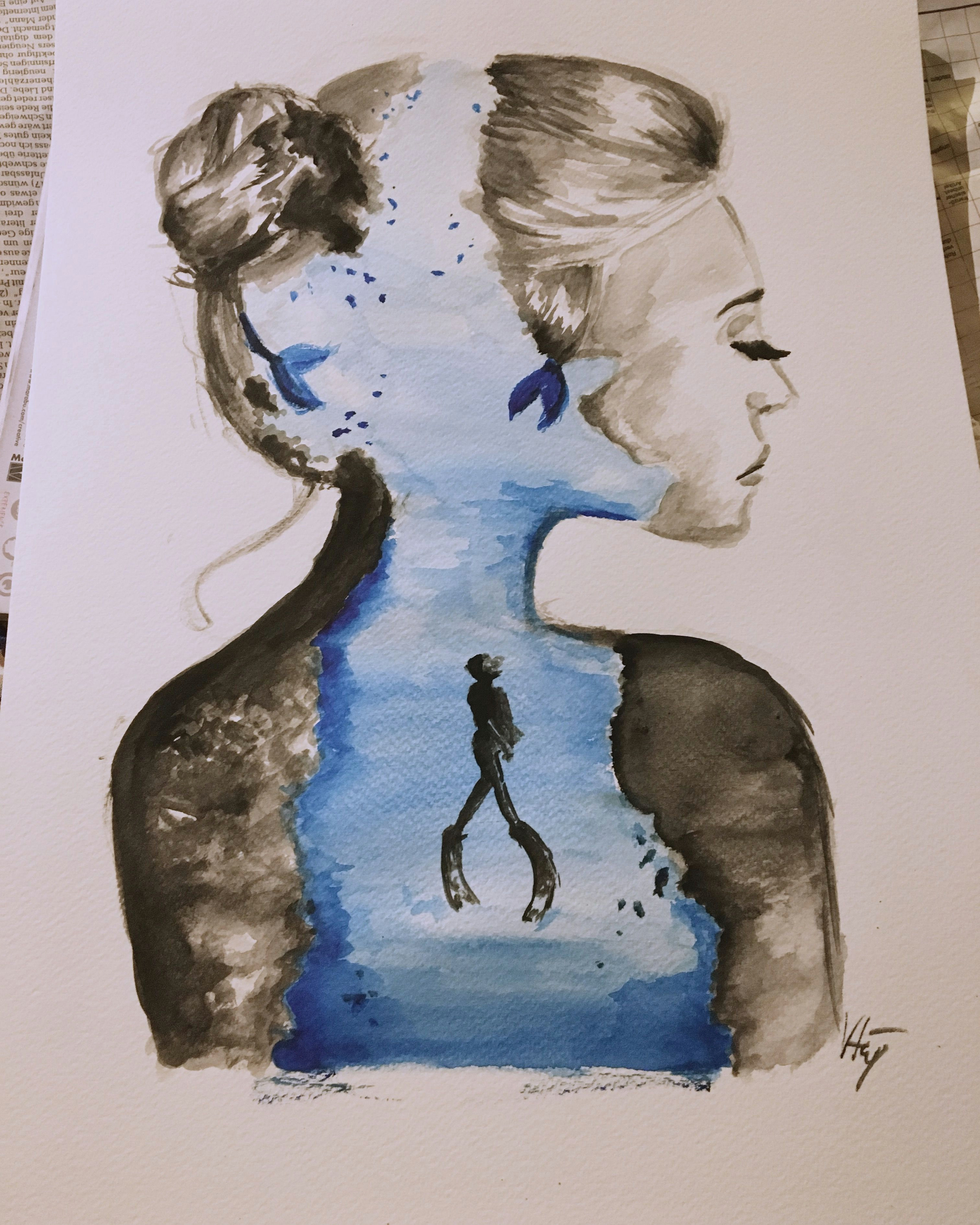 mine art artwork diving sea creative aquarelle drawing