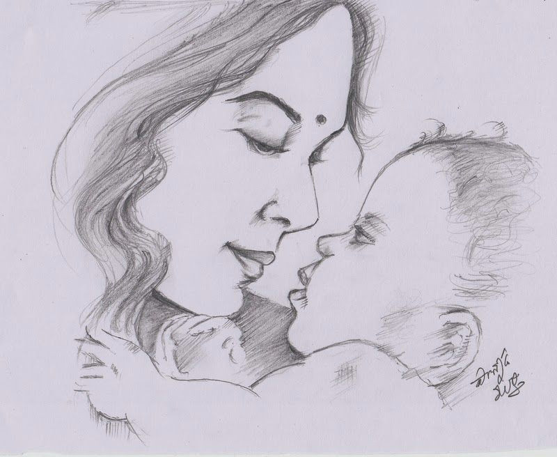 my pencil drawing of indian mother