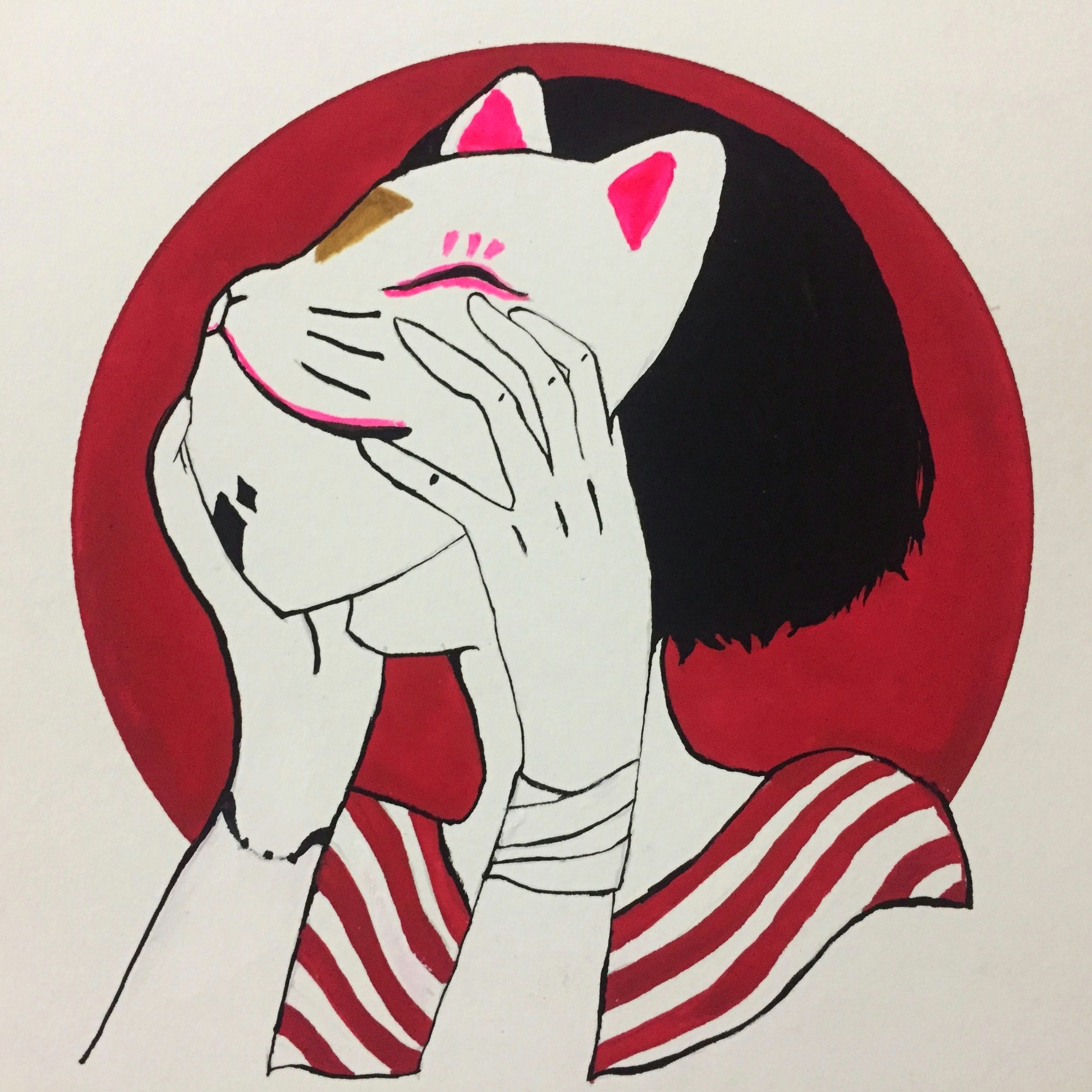 cat mask girl mask girl animation cat mask tattoos drawings image