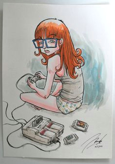 girls are also old school original ink illustration by supmon 95 00 real gamer girl