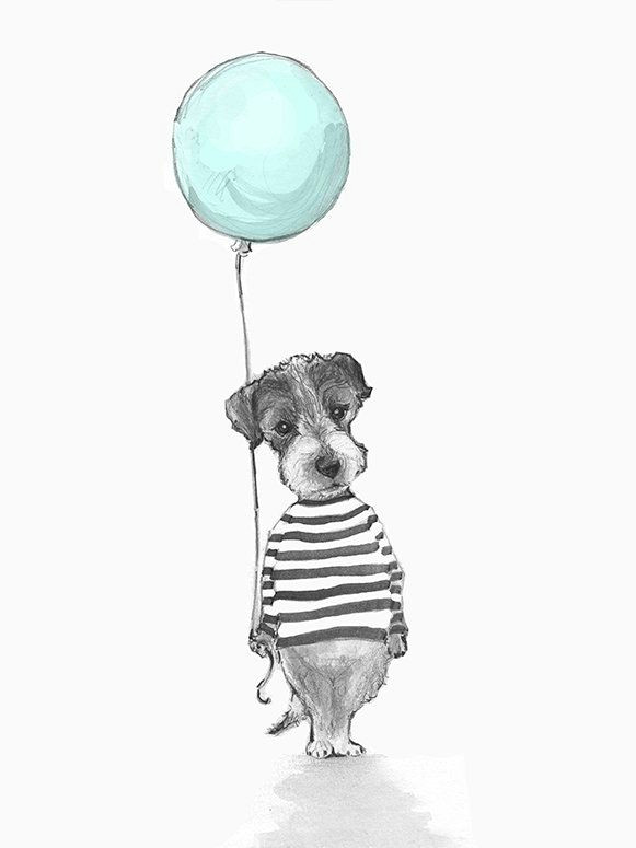 pup with his blue balloon canvas art