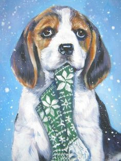 items similar to beagle dog art portrait canvas print of lashepard painting 12x16 xmas puppy art on etsy