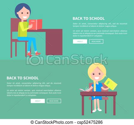 back to school set of posters with boy and girl csp52475286