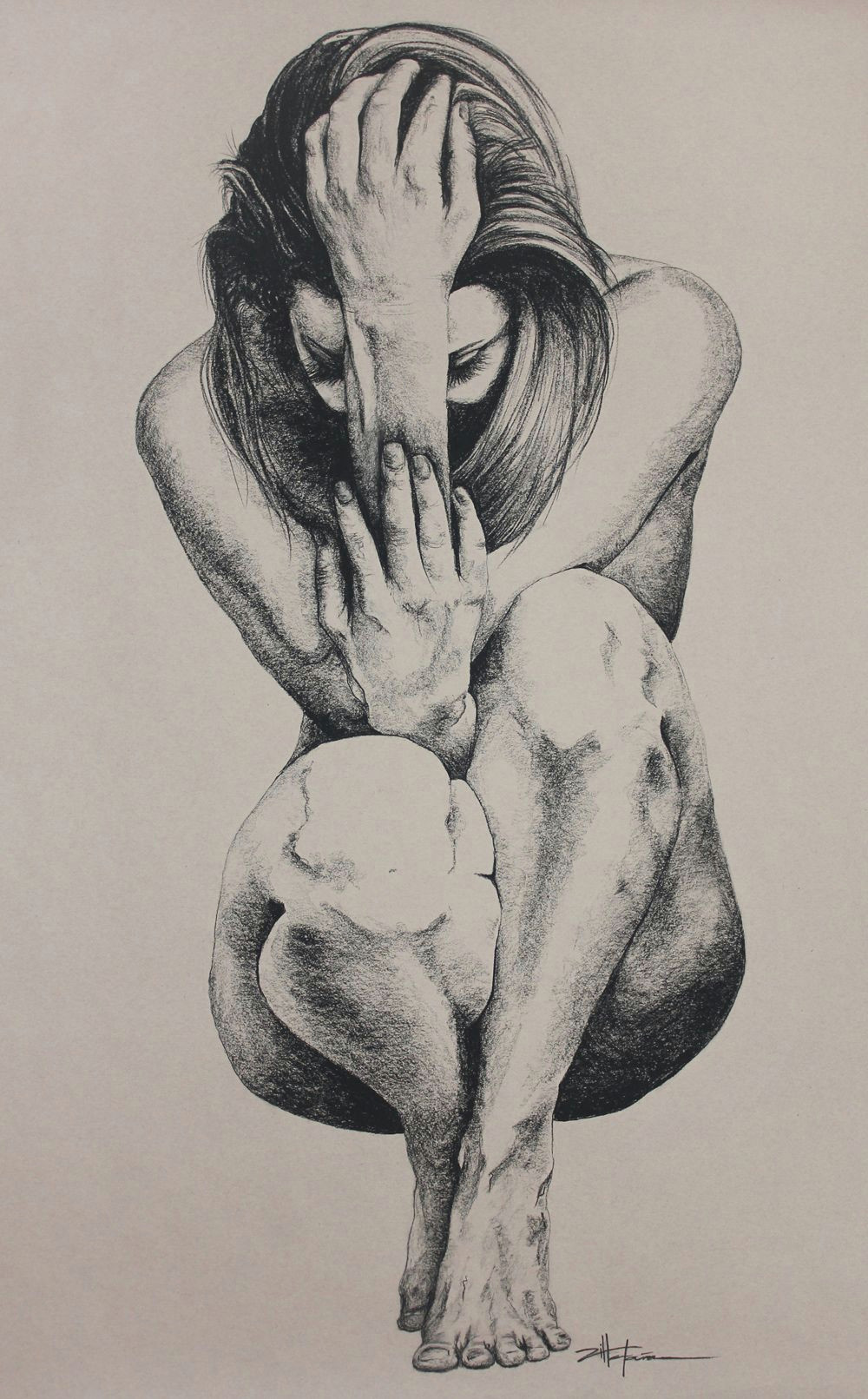 eve paradise lost aka crouching woman original art nude art female charcoal graphite drawing eve paradise lost aka crouching woman by marcy ann