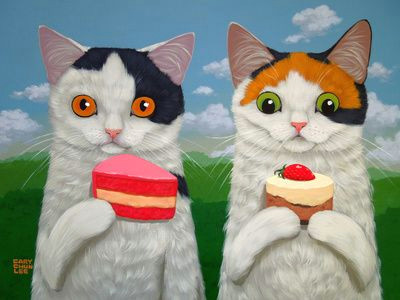 cakes and kittens art print calico cats and cupcakes