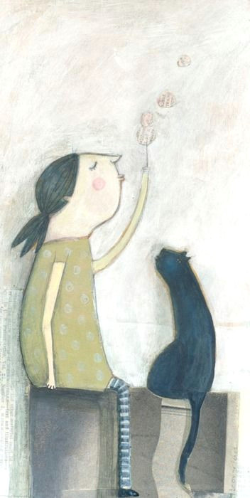 leonor perez sweet illustration of a girl with her cat