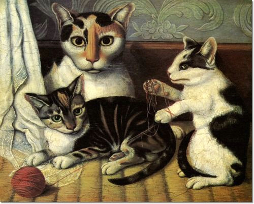 unknown american artist unknown artist cat and kittens 1872 painting