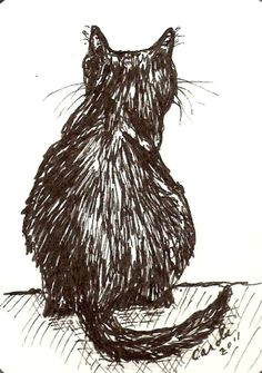 aceo original cat drawing cat back view pen by ladybugartstudio ink drawings animal drawings
