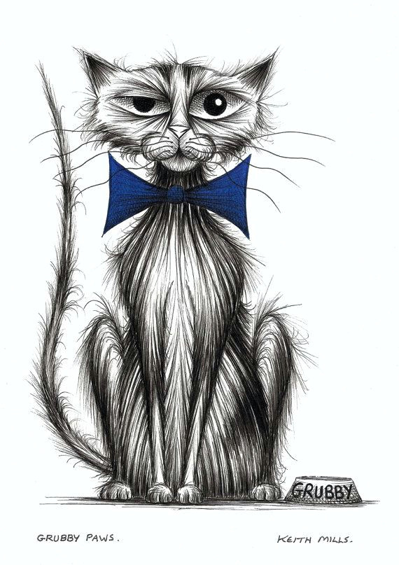 grubby paws posh pet cat in bow tie original cartoon by keithmills a 24 00