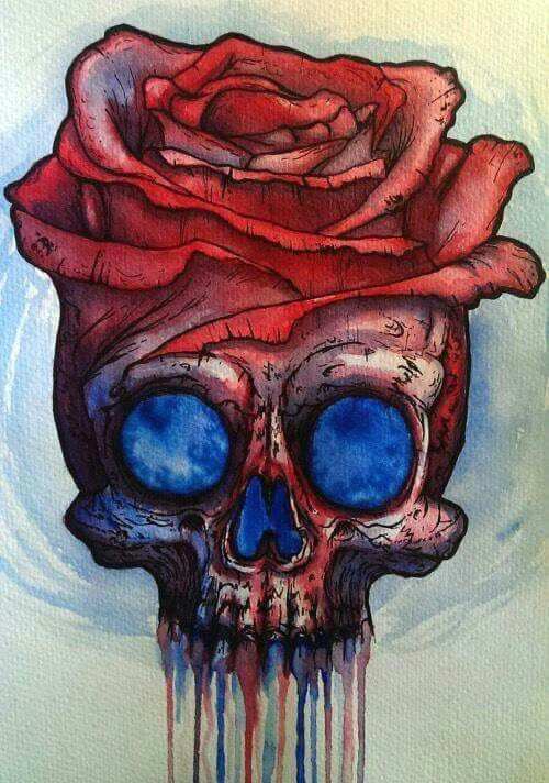 blue red skull rose