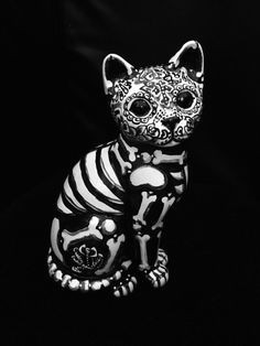 day of the dead cat sugar skull kitty figure statue collectible ooak kitten ebay