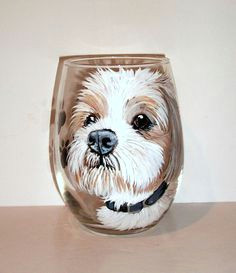 pet portrait one 21 oz stemless wine glass hand painted personalized pet dog cat horse rabbit pet lover memorial gift paw prints