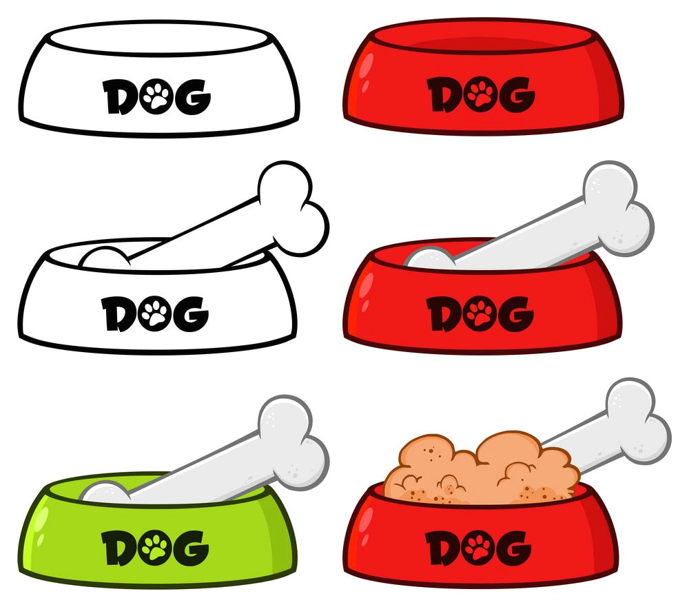 dog bowl with animal food and bone drawing simple design set 2 vector collection isolated on