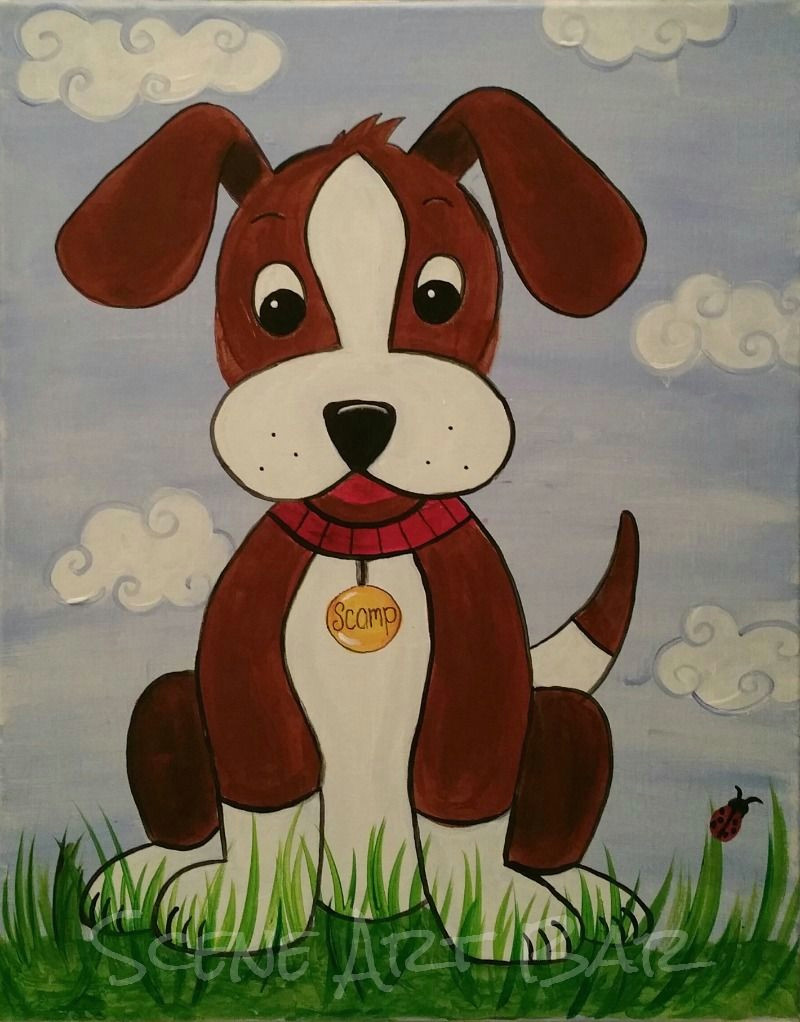 step by step puppy dog acrylic painting for children