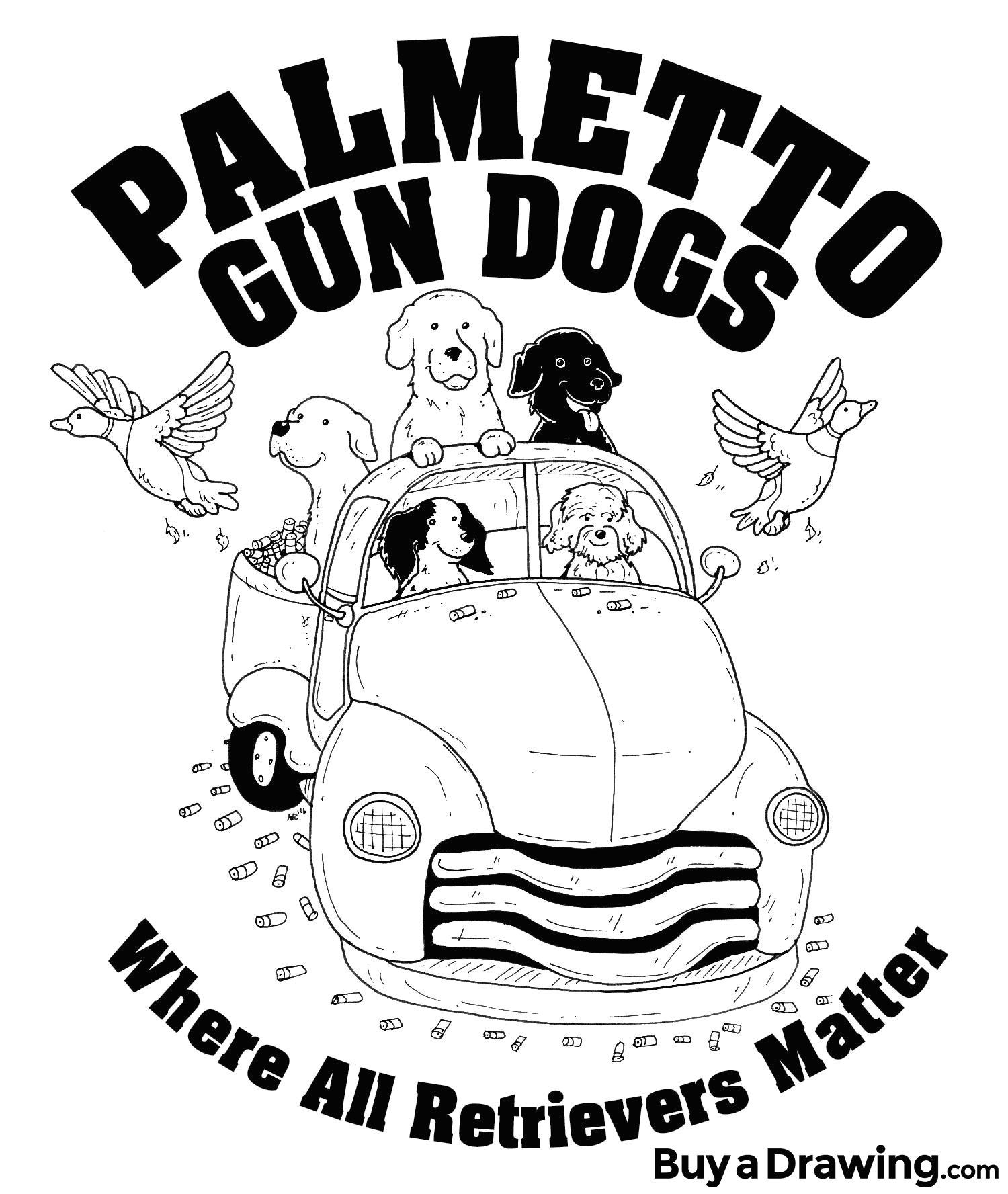 i always love an excuse to draw cute dogs here s one i did for palmetto gun dogs kennel in rembert sc dogs dog gun guns retriever pickup truck