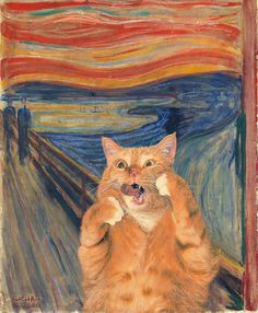 fat orange cat animal gato the scream scream art cheetos edvard