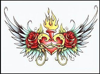 blue wing heart temporary tattoo by tattoo fun 3 95 temporary tattoo this flaming thorn wrapped heart is surrounded by beautiful red roses and vibrant