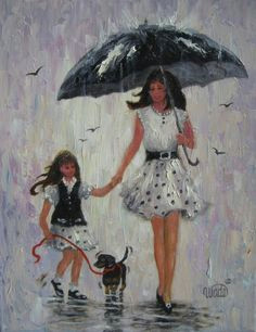 mother daughter art print rain girls print mother daughter paintings umbrellas little girl black and white wall art vickie wade art