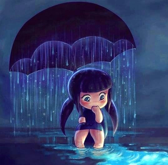 girl under umbrella in rain cartoon illustration via www facebook com gleamofdreams