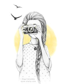 girl with vintage camera drawing illustration artist olga yatsenko camera illustration illustration girl