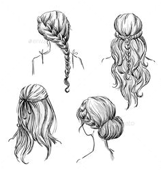 set of different hairstyles vector eps cs back view black and white