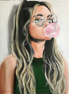 maria folger bubble gum acrylic portrait painting acrylic painting canvas portrait art canvas